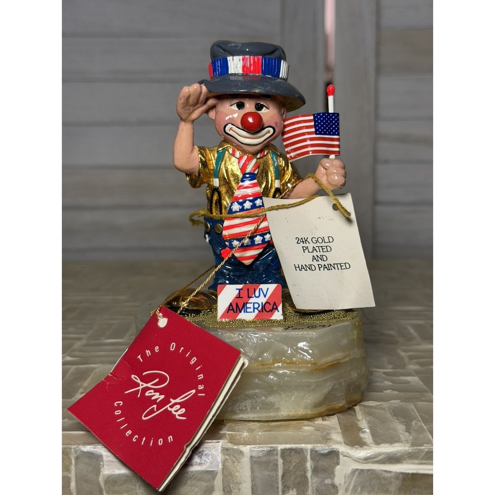 Ron Lee Clown Figurine 24K Gold Signed I Luv America 1991 #368/1800
